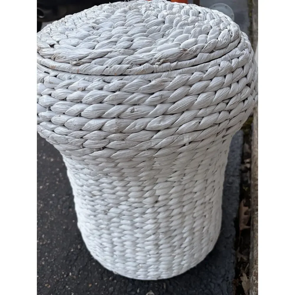 Elephant Hamper White Wicker Laundry Basket Clothes Bin Lid Woven Decor Nursery